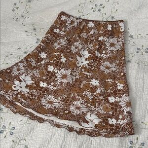 Melrose Petites Vintage Retro 70’s Brown and White Floral Midi Skirt